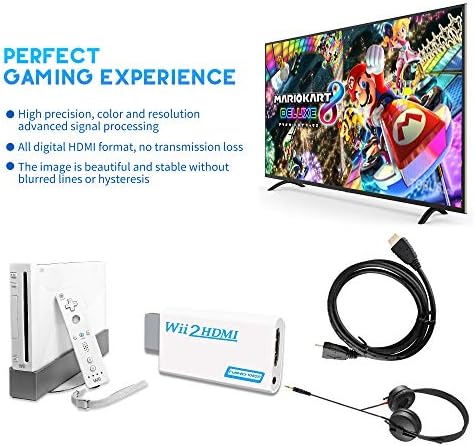 Xahpower Wii to HDMI Converter, Wii HDMI Adapter 1080P for Full HD Device with 3,5mm Audio Jack&HDMI Output Compatible with Nintendo Wii, Wii U, HDTV, Monitor-Supports All Wii Display Modes 720P - 3