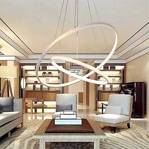 Lumière LED Acrylique En Aluminium Lampe Cercle Suspendus Restaurant Restaurant Chambre Lustre Anneau Lustre 2 Anneaux 60 + 40 cm Lumière Chaude 35 W Moderne Led Lustre Éclairage Intérieur