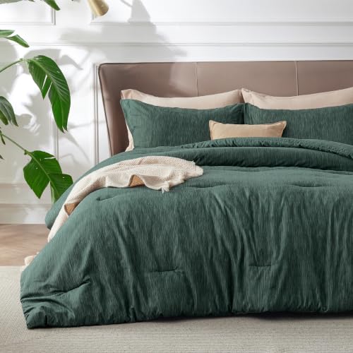 Image of Bedsure Full Comforter Set - Emerald Green Soft Bedding for All Seasons, Cationic Dyed Bed Set, 3 Pieces, 1 Full Size Comforter (82 inchx86 inch) and 2 Pillow Shams (20 inchx26 inch+2 inch)