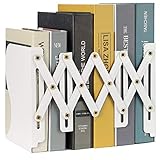Olebes Adjustable Book Ends, Metal Iron Non Skid Boo kends, Expandable Bookcase Bookend Stand Holder Book Storage Rack, Heavy Bookends for Office Desk, Shelf, Stationery (White)