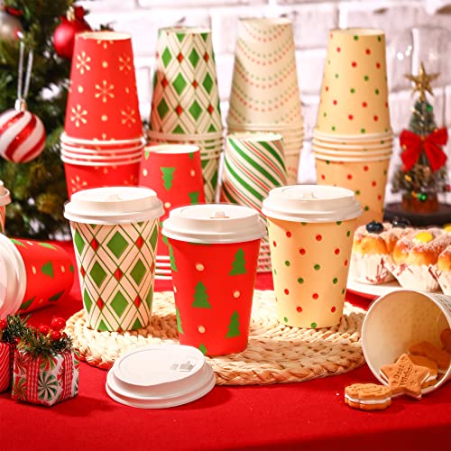Funtery Christmas Day Paper Cups With Lids Disposable Paper Cups Christmas Hot Cocoa Party Supplies Paper Cups For Christmas Party Disposable Cups For Coffee Tea Beverage (12Oz With Lids, 36 Set) #TOP1