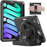 Timecity for iPad Mini 6 Case, for iPad Mini 6th Generation Case 8.3 inch 2021 Released: with Strong Protection, Screen Protector, Hand Strap, Shoulder Strap, Rotating Stand, Pencil Holder - Black