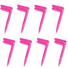 Outdoor Anchor Stakes, Beach Towel/Picnic Mat Anchor Clips Stakes, Pack of 8 Rose | Strong plastic stakes for sand, soil, lawn. Lightweight, reusable, easy hand-push. Great for beach, camping, picnic