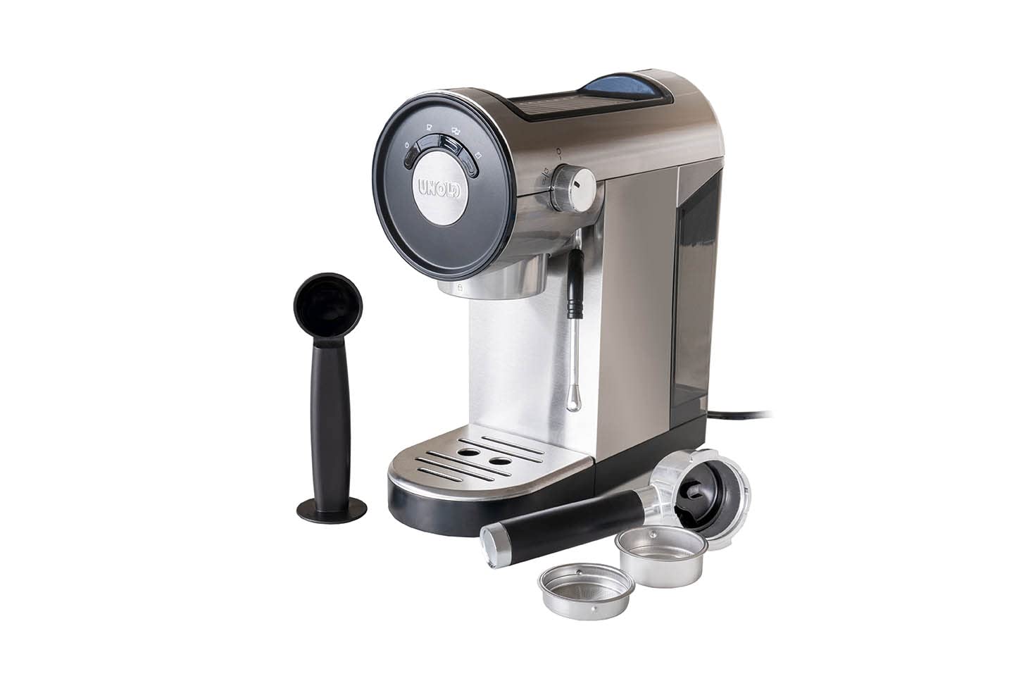 Unold Espressomaschine Piccopresso 28636 - Siebträger, Edelstahl, Thermoblock, 20 bar, Milchschaumdüse, 1–2 Tassen, Heißwasserfunktion, kompakt, Sleep Mode