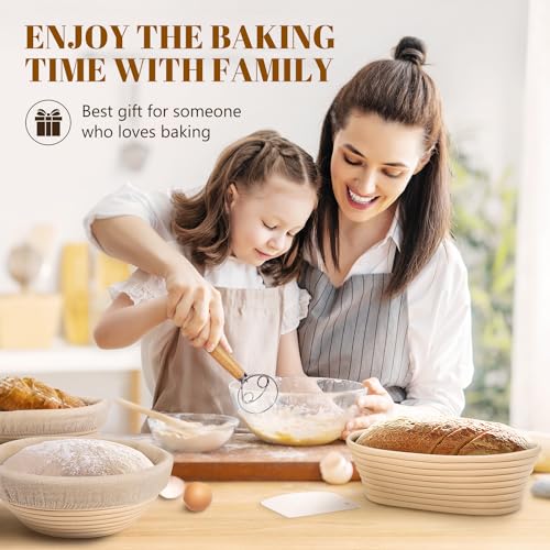 Rorecay Banneton Bread Proofing Baskets Set of 2, 9 Inch Round Cane Sourdough Bread Rising Basket Bowls with Sourdough Bread Making Tools Baking Supplies for Sour Dough Proofing Fermentation - Thumbnail 7