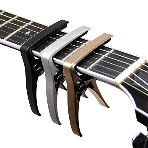 So There Kwik Capo - Best Compact Trigger Style Guitar Capos For Acoustic Or Electric Guitars - 3 Pack - Gold Black Silver #TOP1