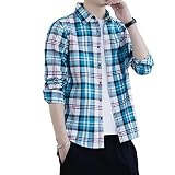 Generico Chemise Homme Printemps et été Mode Classique imprimé à Carreaux Revers décontracté Polyvalent à Manches Longues Confortable Chemise Mince XX-Large