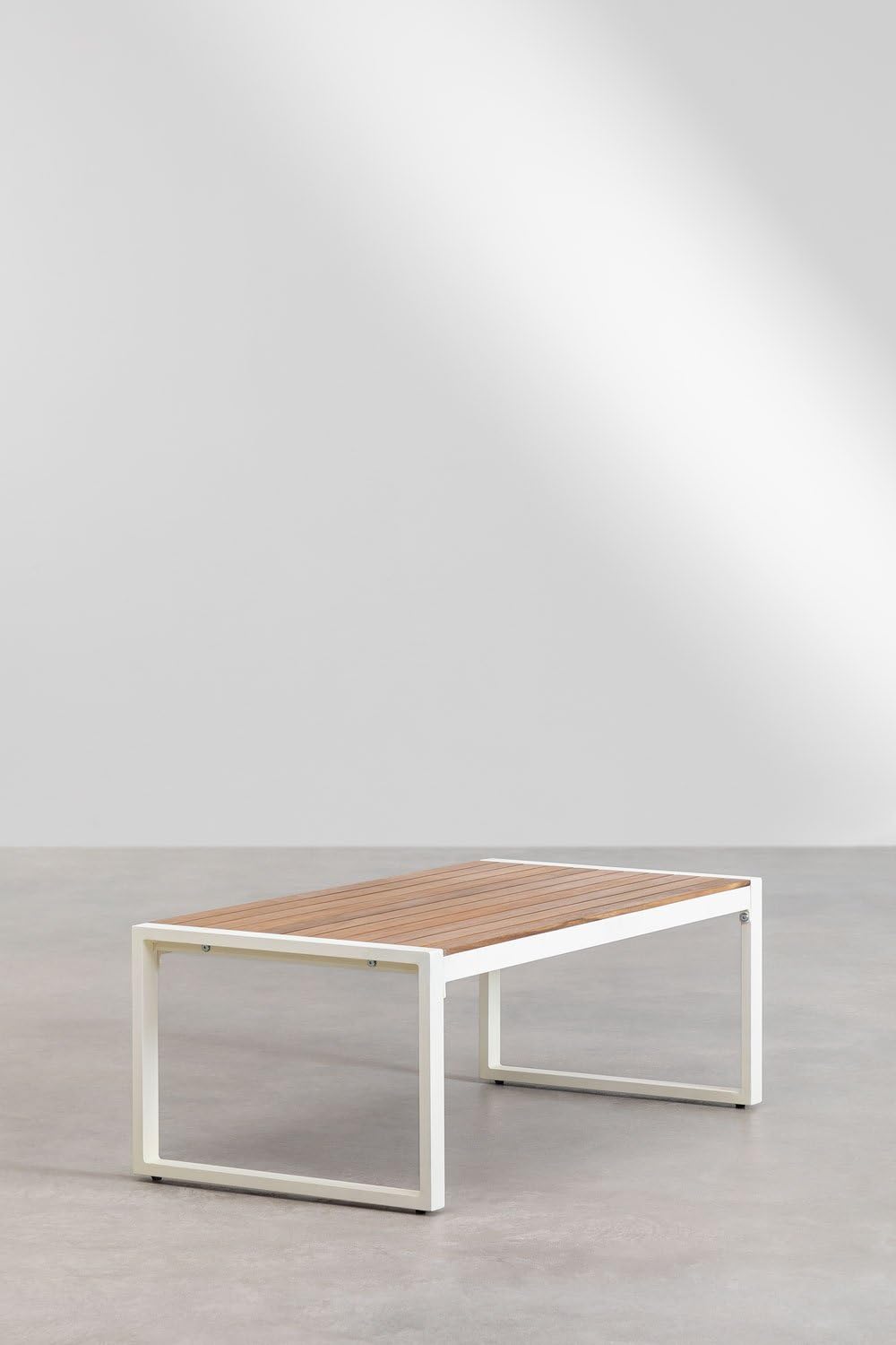 SKLUM Rechteckiger Garten-Couchtisch aus Aluminium und Akazienholz (110 x 55 cm) Lipov Weiss