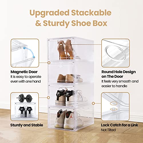 Amllas 10 Pack Clear Shoe Boxes Stackable,Shoe Storage Boxes For Closet,Sturdy Shoe Box Storage Containers With Clear Door,Sneaker Storage,Easy To Assemble,Fit Up To Us Size 12(13.8”X 9.84”X 7.1”) #TOP2