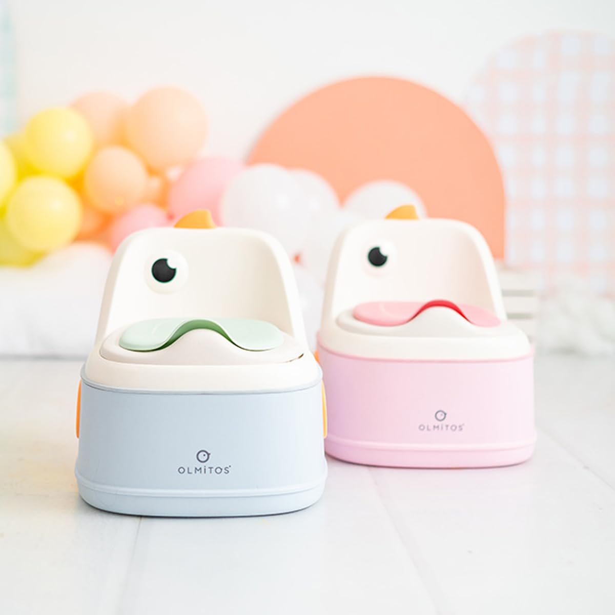 Olmitos - Orinal 3 en 1 infantil DINO de aprendizaje – 3 funciones Orinal, Reductor WC y Taburete - Vaso Extraíble, Antideslizante, Protección Contra Salpicaduras y Diseño Divertido – Versátil (Azul)