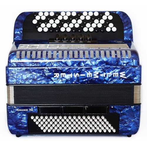 Generic NEW Weltmeister Romance 703 5 Rows Chromatic Button Accordion, made in Germany, 96 Bass buttons, B-Gripp, Blue Pearloid, Straps and Case, Shipping from USA, Perfect for Advanced Musicians