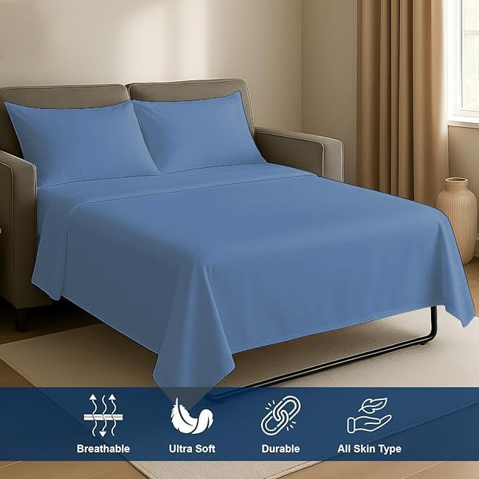 Miniatura 5 de GOKOCO Juego de sábanas de 4 piezas para sofá cama, 100% algodón, 800 hilos, se adapta a colchones de hasta 8 pulgadas de caída, tamaño matrimonial