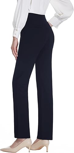 Miniatura 3 de Tapata Pantalones de vestir de pierna recta para mujer, cintura alta elástica con bolsillos de 293133 pulgadas, para el trabajo casual