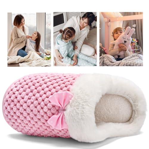 Image of WateLves Girls Slippers Memory Foam Toddler Kids Comfort Wool-Like Plush Fleece Lined House Shoes for Indoor & Outdoor