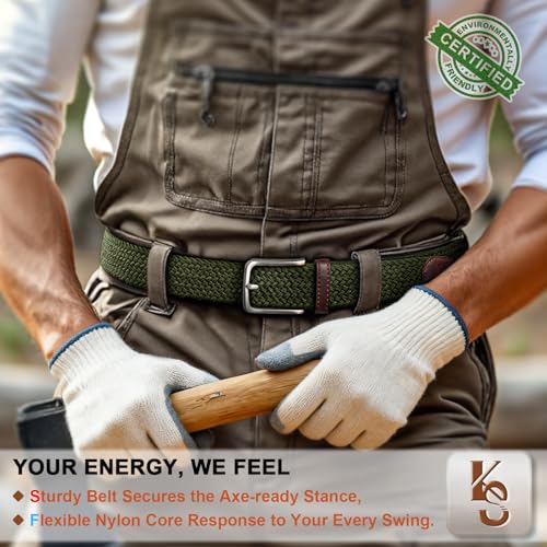 Image of KEMISANT Men Belt-Stretch Woven Braided Belt For Gift Men Golf Casual Jeans Dresses with Nylon Canvas 1 3 /8 inch