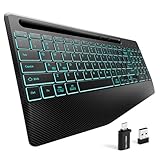 Hamile 2.4G&Bluetooth Wireless Keyboard - Light Up Keyboards with Wrist Rest - 8 Backlit Effects - Slim Rechargeable Silent with Holder for Windows, Mac, Black