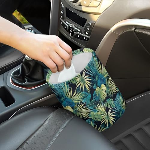 Image of Green Leaves Trash Bag for Car Vehicle Trash Can Waste Basket Collapsible Reusable Leak Proof Auto Organizer Road Trip Must Haves for Kids