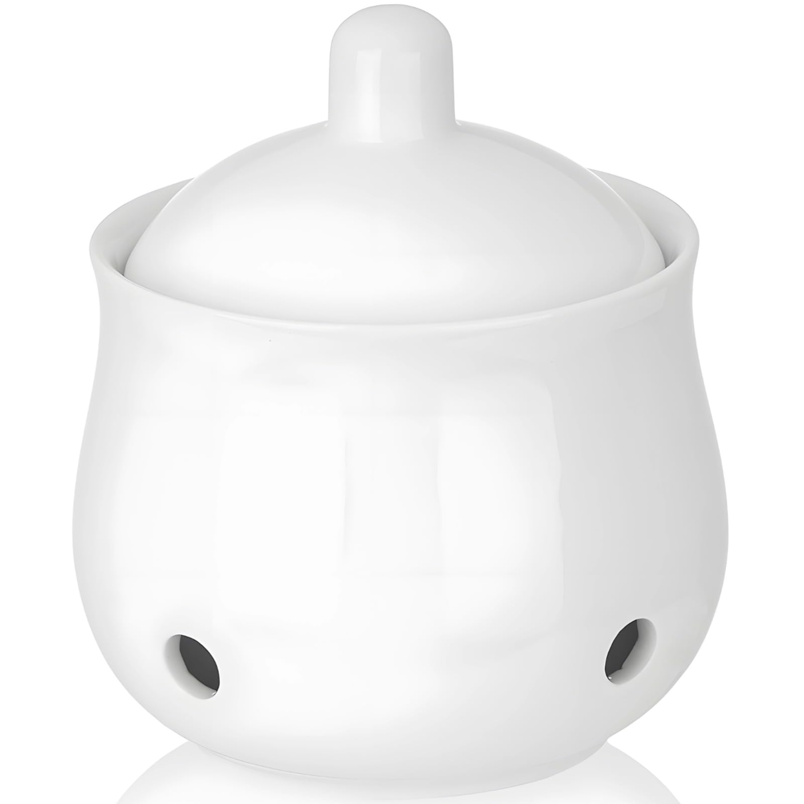 Calolin Ceramic Garlic Keeper with Lid, Garlic Storage Container with Ventilation Holes, 12oz White Kitchen Storage Jar with Lid, Countertop Keeper for Ginger, Breathable Food Storage Jar