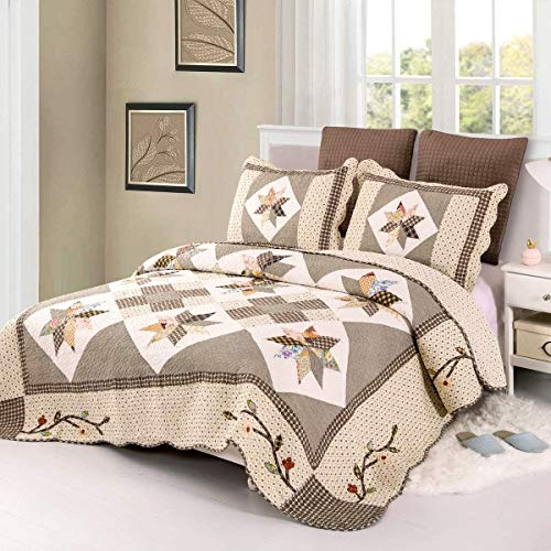 Yayiday Patchwork Bedspread Set Oversized King (Touch Floor Size) - Breathable Cotton Quilted Floral Blanket With Shams, Autumn Fall Bedding Modern Coverlet #TOP1