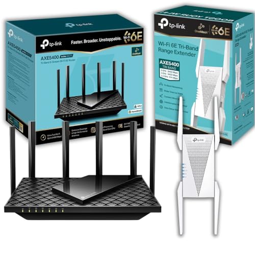 TP-Link AXE5400 Tri-Band Wi-Fi 6E Router and Range Extender Bundle, Wi-Fi Speed up to 5400 Mbps, Built-In Access Point Mode, Easy Setup (Archer AXE75 & RE815XE)