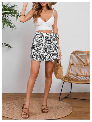 Image of Milumia Women's Summer Boho Wrap Skirt Floral Print High Waisted Knot Side Short Vacation Beach Mini Skirt