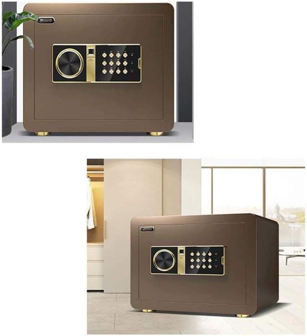 Safe Digital Security 35X25X25Cm Biometric Steel Office Hotel Jewelry Cash Medicine Safe,Brown strongbox