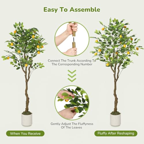 GarveeHome 5 FT Artificial Lemon Tree Indoor, Pre Potted Faux Lemon Tree with Realistic Fruit and Lifelike Leaves, Fake Lemom Plant with 50 Lights for Indoor Home Decor Office Living Room