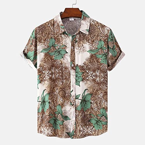 Chemise hawaïenne homme manche courte vert floral style vintage bohème