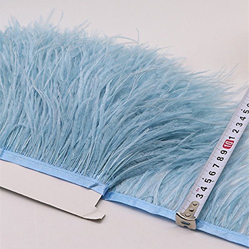 FQTANJU 2 Yards Soft & Natural Ostrich Feathers Fringe Trims Ribbon Used for Dress, Sewing, Craft Clothing, Lighting Decoration, Clothing DIY, etc. (Light Blue) - Thumbnail 2