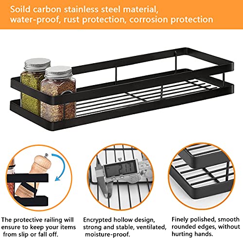 Foto von Gewürzregal Wand Ohne Bohren 2er Set mit Küchenreling Küchenregal hängend Gewürzregal Schranktür Edelstahl Duschablage für Küche Badezimmer Balkon 35 x 12 x 5,7 cm, Schwarz