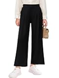 Girls High Waisted Uniform Pants Kids Wide Leg Dress Pants Casual Trousers with Pockets 5-14 Years