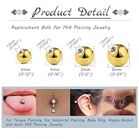 Gojewen 20stk Piercing Kugeln 1,6mm Gold Ersatzkugel Schraubkugel 3/4/5/6mm Kugel für Piercing Nase Lippe Augenbrauen Bauchnabel Zunge – Ansicht 3