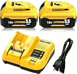 2 Pezzi 5500mAh Ricambio per Dewalt Batteria 18V 5.5Ah + Caricabatterie DCB107 10.8V-20V per DCB184 DCB180 DCB181 DCB182 DCB200 DCB201 DCB204 con indicatore LED