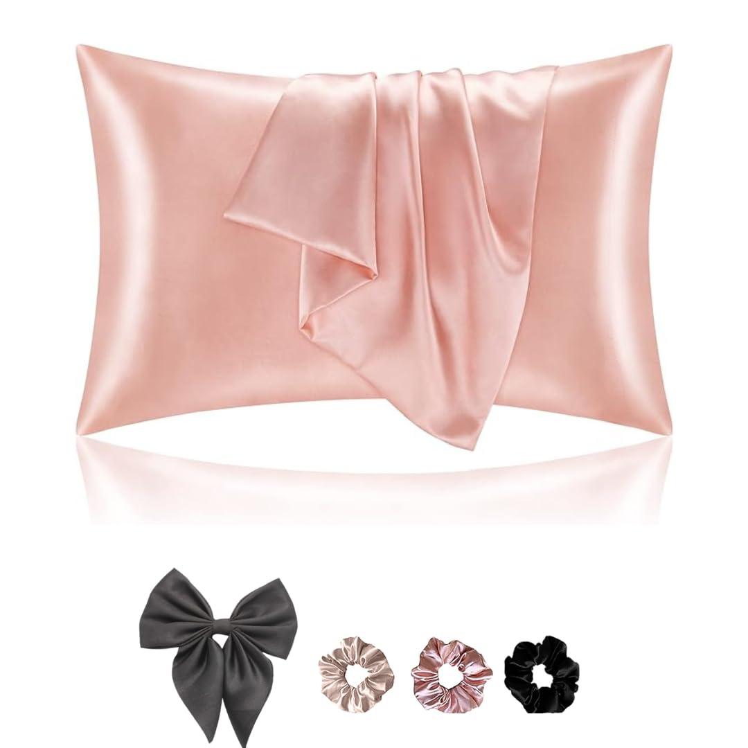 ERVY Satin Silk Pillow Cover For Hair And Skin 2 Piece With 3 Piece Satin Silk Soft Scrunchies And 1 Satin Silk Bows |Silk Pillow Covers (White) 400 Tc (Standard (28X18 Inch, Peach, Solid) (B0DB7M3HXM) Amazon Price History, Amazon Price Tracker