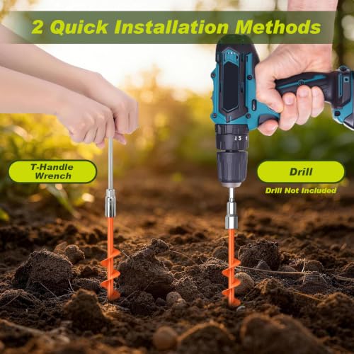 Image of Eurmax USA 4-Pack Screw in Ground Anchors,Detachable Spiral Tent Stakes,Heavy Duty Rust Proof Metal Trampoline Anchors with Drill Bit Adapter&T-Handle Tool for Canopy,Tent,Trampoline,Swing Set(Orange)