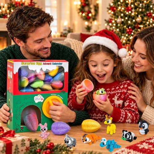 2026 Christmas Advent Calendar 24Pcs Surprise Eggs with 3D Printed Animals | 24 Days Xmas Countdown Vending Machine, Big Eyes Animals, Flexible, Fidget Toys, For Kids Boys Girls Xmas Party Favors Gifts - image 7