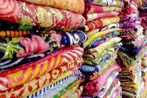 Shakdeco Lot Of Vintage Kantha Quilt, Indian Sari Quilt Kantha Throw Blanket, Antique Kantha Twin Bedspread Bedding, Boho Kantha Quilts (Lot Of 5) Assorted Colors #TOP1