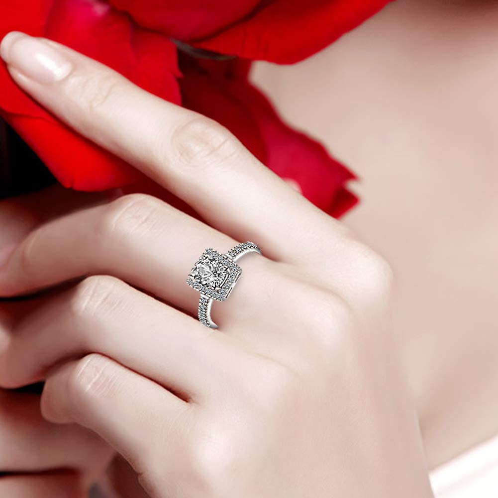 anelli di fidanzamento con zirconia cubica taglio brillante rotondo in argento Sterling 925 anelli matrimonio