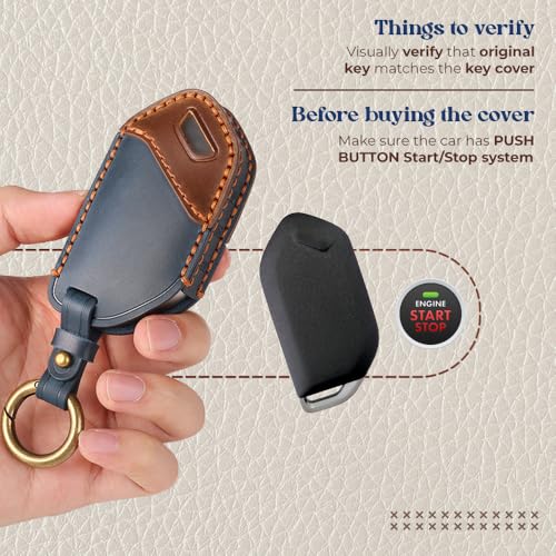 Image of keyzone dual leather key cover compatible for Kia Syros, EV6, EV9 smart key