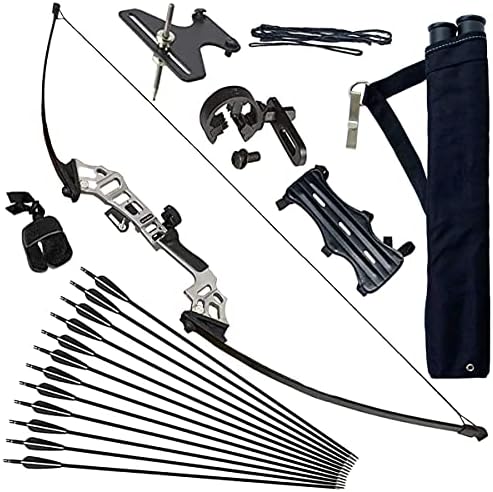 Vogbel Archery 51" Takedown Recurve Bow and Arrows Set for Adults 30 40 lb Right Hand Longbow kit Metal Riser for Hunting Shooting(Silver,40lb)
