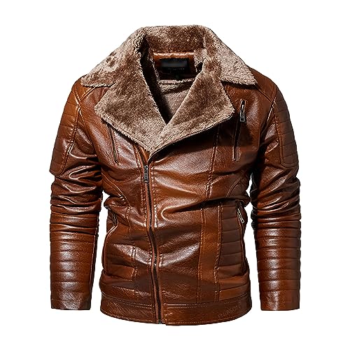 Veste en cuir sherpa pour hommes rétro et doublée pour l'hiver