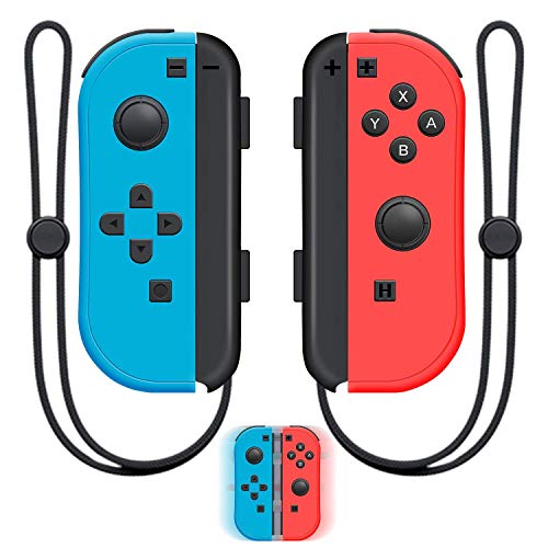 SINGLAND Wireless JoyCon Controller Replacement for N-Switch,Left/Right Remote Controller with Wrist Straps（Red and Blue）