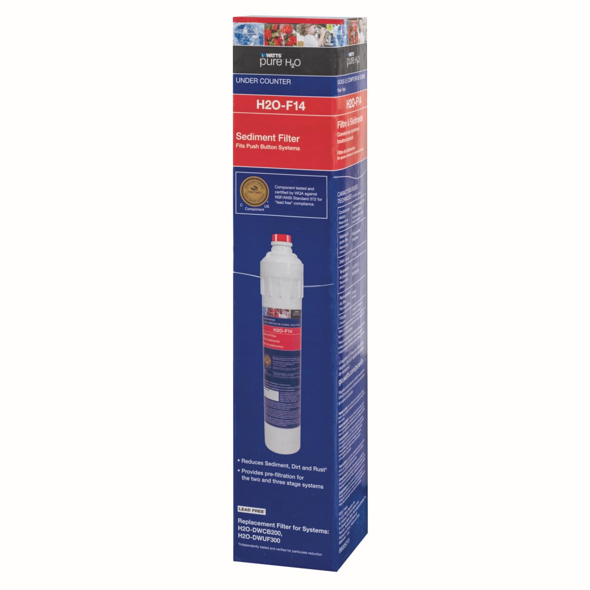 Watts Premier H2O-F14 Pure H2O 5-Micron Sediment Water Filter Replacement for H2O-DWCB200 and H2O-DWUF300 Under Counter Water Filtration Systems, Push Button Design