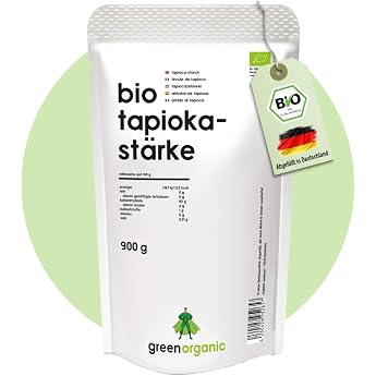 Tapioca Starch Organic - Gluten Free - Ideal Baking Cooking Thickening Binding Mochi Organic Tapioca Beads Bubble Tea - Bottled and Controlled in Germany - 900 g