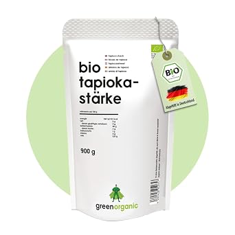 Tapioca Starch Organic - Gluten Free - Ideal Baking Cooking Thickening Binding Mochi Organic Tapioca Beads Bubble Tea - Bottled and Controlled in Germany - 900 g