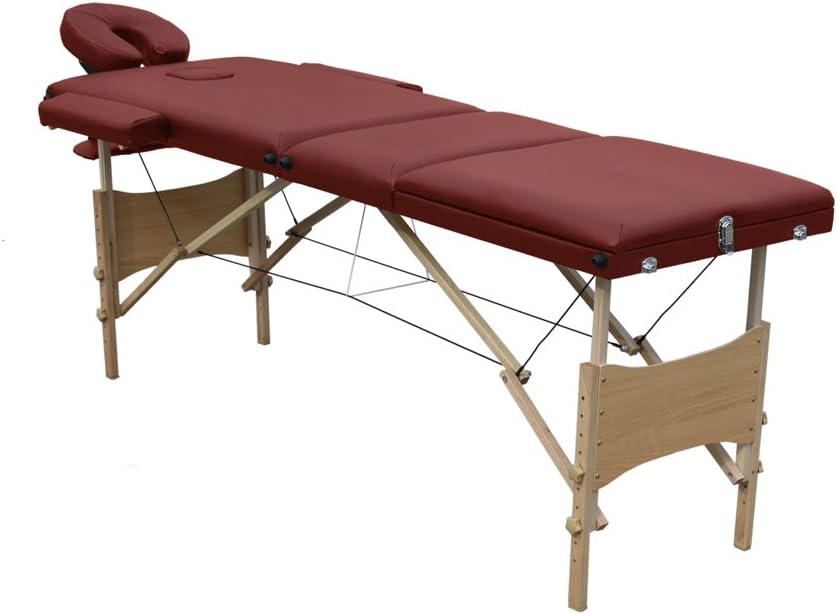Ireko Cushioned 3 Section Folding Portable Facial Spa Massage Table Bed 82 Inches Burgundy