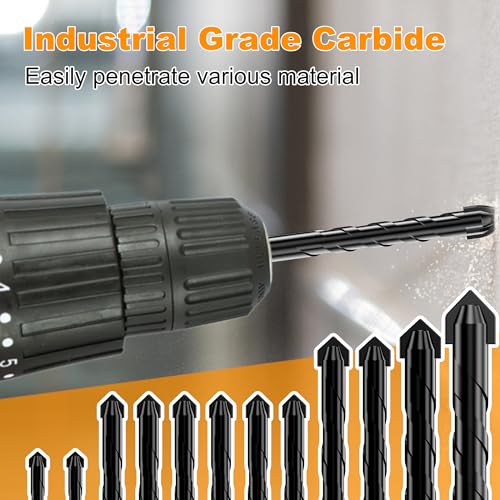 Concrete Drill Bit Set 12PCS - Masonry Drill Bit, Professional Masonry Drill Bit Set for Concrete/Glass/Brick/Cement/Tile/Wood/Etc, Industrial Strength Carbide Drill Bits Tip, 5/32"-1/2" by TITGGI by TITGGI - Image 2