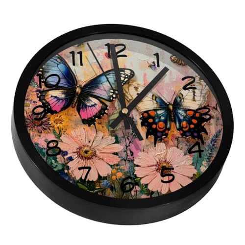 Horloge murale silencieuse fleurs et papillon pour salon et chambre