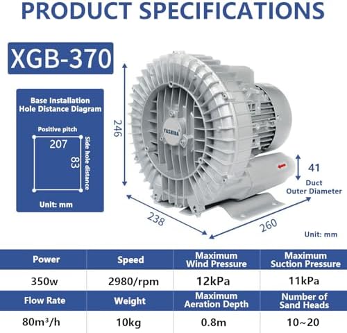 Multi-Use Regenerative Ring Pump High Pressure Vortex Blower Industrial High-Pressure Equipment，High-Power Industrial Vortex Air Blower 120W-1100W, 2980RPM, All-Aluminum Impeller, Dust Filte