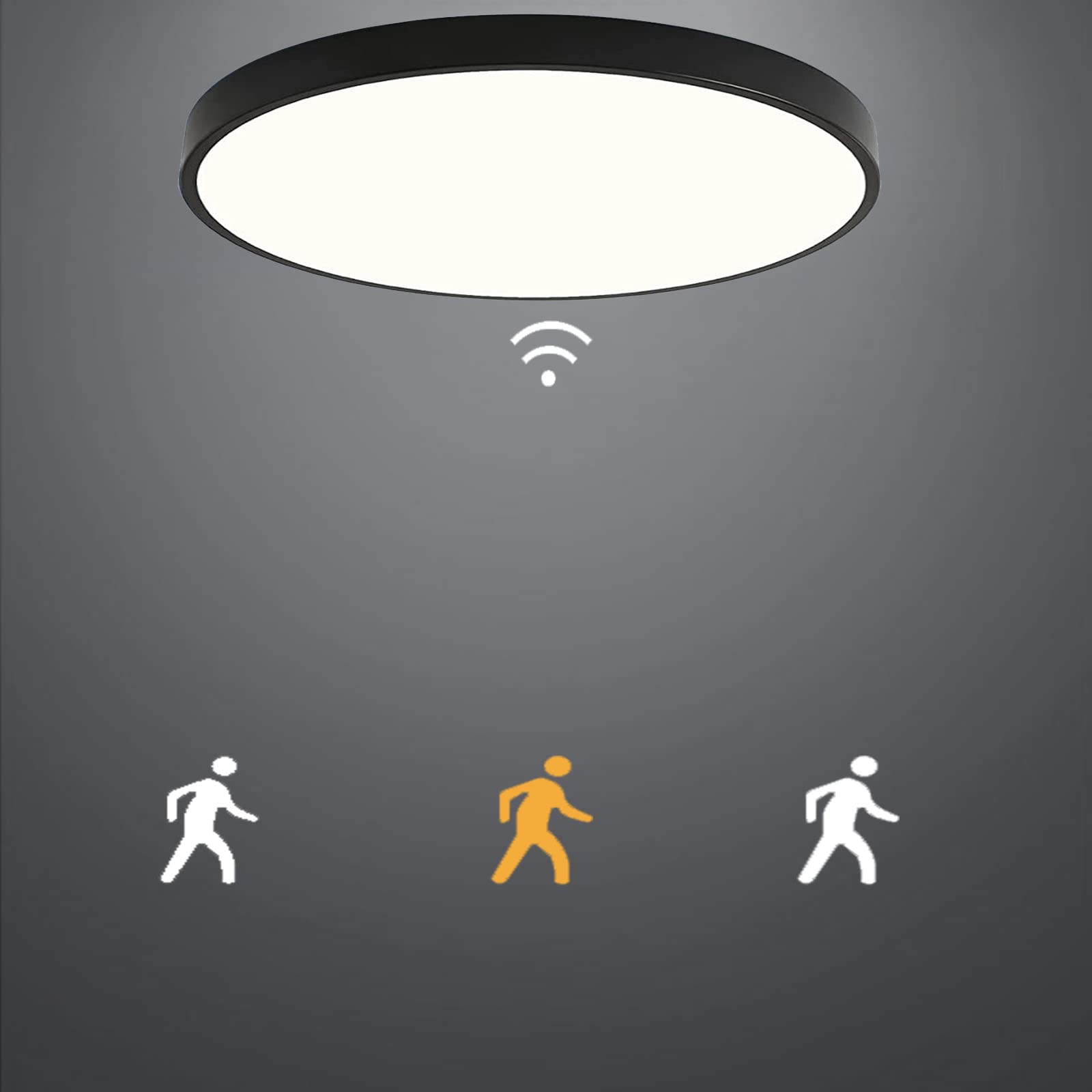 24W LED Luz de techo con sensor de movimiento Pasillo Lámpara de techo Ultraslim Ø40cm 3000K Blanco Cálido Interior con sensor de movimiento Negro Ronda Moderna Lámparas de techo de latón